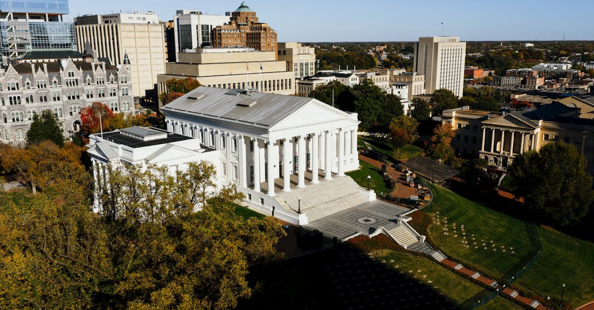 Aerial view of the historic Virginia State Capitol in downtown Richmond, highlighting its architectural significance.